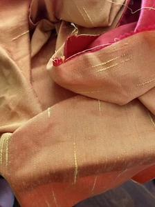 Antique Satin Fabric Slubbed Vntge Drapery Curtain 1970s Orange/Red - Picture 1 of 3