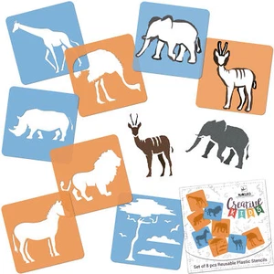 8 pochoirs à dessin pour enfants 15x15cm / ANIMAUX DE SAVANE / Peinture - Picture 1 of 2