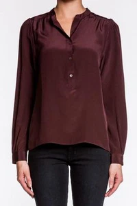 Camisa vaquera MiH Henley seda pasa SH1416RK roja marrón crepe de seda mangas largas - Imagen 1 de 9