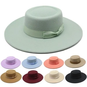 Eleganter formeller Hut Herren Damen breite Krempe Jazz Cap Party Abschlussball Wollhut mit Schleife - Bild 1 von 48