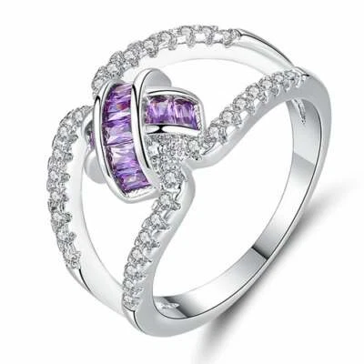 Anillo Púrpura; Plata de Ley 925 Cristal Circón Oro Blanco 18K Relleno Talla 6.5 NUEVO Foto 1 de 4