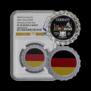 Chad. 2021, 500 Francs, Silver - NGC PF70 - Top Pop 🥇 Bottle Cap, Germany 6 - Picture 1 of 6