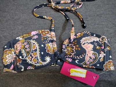 Xhilaration Women's Navy Paisley Plunge Halter Neck Swim Bikini Top Size XS 00 - Image 1 of 4