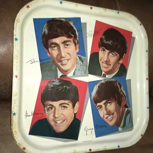 Original Vintage The Beatles Metal Tray The Fab 4 Printed Autographs 13” 1960s - Picture 1 of 14