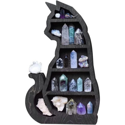 Wooden Crystal Display Shelf Black Cat Design Decorative Crystal Holder  ✄ - image 1 of 4