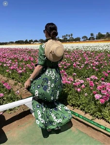 SELF-PORTRAIT Ebony Floral Pleated Green Maxi Dress 10UK / 6US - Picture 1 of 11