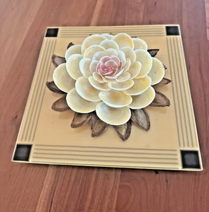 Mid-Century Modern Lucite Floral Wall Plaque – 10″ × 10″ Embedded Seashell Flowe - Picture 1 of 10