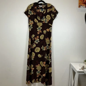 Vintage Jody California Blumen Maxikleid Kurzarm Braun Cottagecore Made in USA - Bild 1 von 8