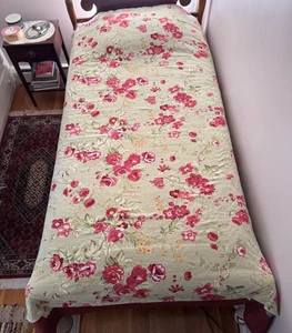 Funda nórdica POTTERY BARN/2 fundas COMPLETAS/QUEEN floral fondo verde mezcla de lino - Imagen 1 de 16