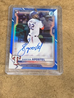 2021 Bowman Chrome Sherten Apostel RC Blue Refractor Auto #46/150 Rangers - Image 1 of 2