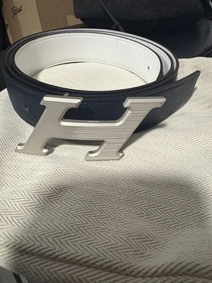 Hermes 32mm H Speed Buckle And 105 Reversible Blue And White Belt - Image 1 of 4