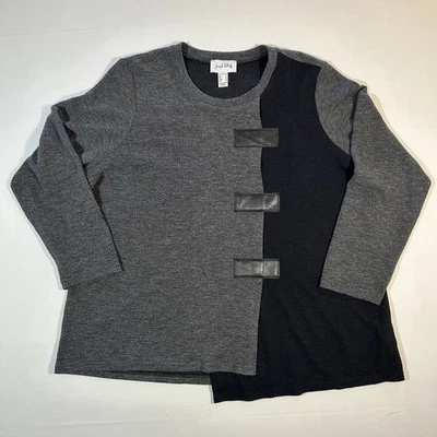 Top para mujer Joseph Ribkoff talla 20 gris negro bloque de color imitación cuero acento top Foto 1 de 4