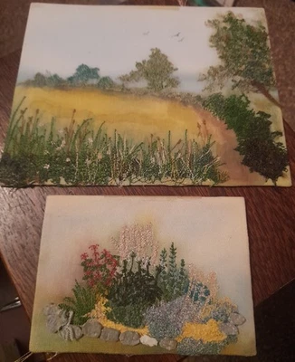 Two Vintage Fine Needlework (Not Embroidery) Landscape Pictures 1x8"x6" &5"x3" - Image 1 of 4