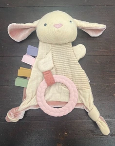 Itzy Ritzy Bunny Rabbit Baby Lovey Linen Soft Velour Crinkle Teether Rattle Pink - Picture 1 of 10
