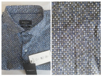 NEW Bugatchi XL Men’s Long Sleeve Shaped Fit Comfort Stretch Blue Gray Shirt - Image 1 of 4