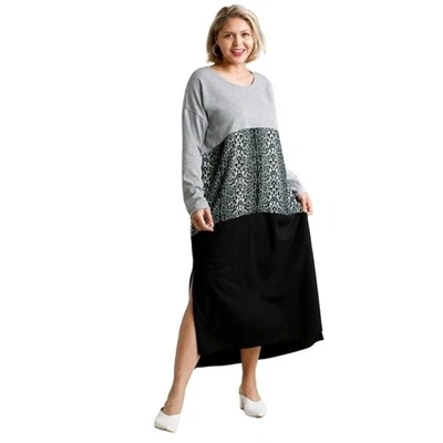 Umgee Gray and Black Animal Print Maxi Dress Oversized Size S - Image 1 of 4