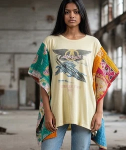 Camiseta Aerosmith 1985 Daydreamer Tour Reciclada Kantha Kimono Manga Boho OS - ÚNICA EN SU CLASE - Imagen 1 de 10