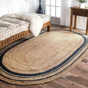 Teppich Jute Oval Natur Jute Läufer Rustikal Look Geflochten Modern Carpet Rugs - Bild 1 von 3