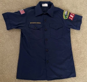 Boy Scouts of America BSA Youth Shirt Blue - Size 14 -Sewn Patches - Picture 1 of 9