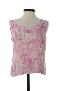 Camiseta sin mangas St John Knits seda gasa estampado floral fucsia talla 6 nueva con etiquetas - Imagen 1 de 3