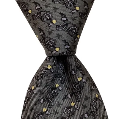 PINEDA COVALIN Silk Necktie MEXICO Luxury COCKFIGHT PELEA DE GALLOS Gray EUC - Image 1 of 3