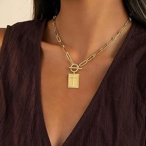 Gold Kreuz Anhänger Halskette für Damen Trendy Grob Kreuz Halskette Knebel - Bild 1 von 7