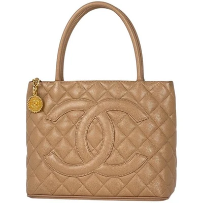 Bolso de Mano Chanel Reedición Piel de Caviar Beige A01804 con Bolsa para el Polvo Tarjeta G #BS600 Foto 1 de 4