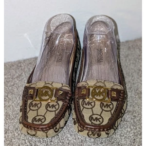 Mocassini scarpe basse Michael Kors monogramma tela bordo pelle mocassino 8M nuovi senza etichette - Foto 1 di 9