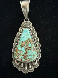 Navajo Tsosie Orville White Large Royston Turquoise Pendant Sterling Silver - Picture 1 of 5