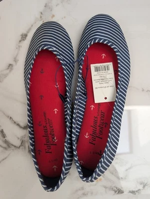 NUEVO CON ETIQUETAS UK Zapatos planos Bombas de ballet Azul Náutico Rayas Espuma con Memoria EE. UU. TALLA 8.5 Foto 1 de 4