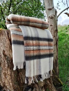 MERINO Lammwolldecke Fransendecke Plaid 155x200cm 100% Lammwolle - Bild 1 von 6