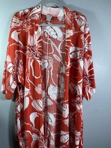 Chico's ~ kurze Kimonoärmel Strickjacke Pullover ~ Gr. 4 ~ geblümt rot/weiß bunt - Bild 1 von 12