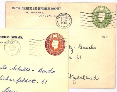 GB KGVI ADVERT POSTAL STATIONERY *Tea Planters* 1957 Covers{2} {samwells}LL14 - Image 1 of 2