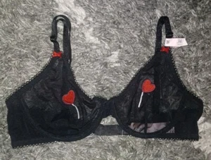 Reggiseno VS sfoderato in rete Demi NUOVO 34c nero ricamato cuore lecca-lecca  - Foto 1 di 2