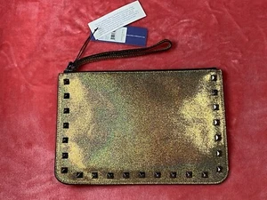 Rebecca Minkoff Gold Metallic Iridescent Leather Kerry Studded Clutch Wristlet - Picture 1 of 14