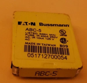 Eaton Bussmann ABC-5 Fuses 125VDC 10kA PKG OF 5 - Picture 1 of 2