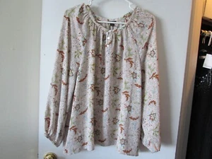 DAMEN ANN TAYLOR BEIGE BLUMENDRUCK PULLOVER SHIRT - GRÖSSE XL - NEU OHNE ETIKETT - Bild 1 von 3