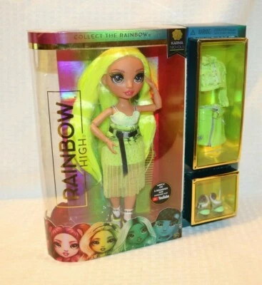 Rainbow High Karma Nichols - Muñeca de moda verde neón con 2 trajes - Nueva sellada Foto 1 de 4