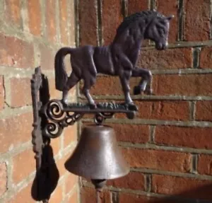Cast Iron Doorbell Wall Mounted Welcome Horse Bell Garden Decor - Picture 1 of 8