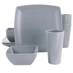 Gibson Home 12 Piece Grayson Melamine Square Dinnerware Set in Gray - Picture 1 of 1