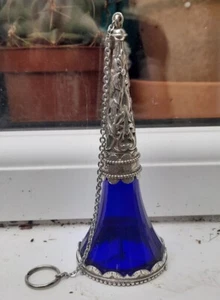 Pristine V.Rare Victorian Cobolt Blue Glass Bridal Bouquet Tussie Mussie, Silver - Picture 1 of 15