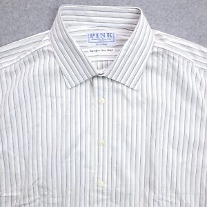 Thomas Pink Dress Shirt 17.5 36 White Stripe Long Sleeve NEW Mens