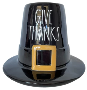 New Rae Dunn Give Thanks Black Ceramic Pilgrim Hat Thanksgiving Decor - Picture 1 of 4
