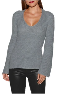 Gorgeous Boston Proper Bell Sleeve V-neck Chunky Knit Gray Sweater, M L, NEW - Picture 1 of 8