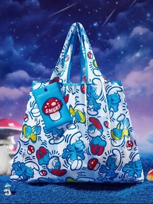 New 20” SMURFS Handbag SMURFETTE Purse PAPA SMURF Tote BLUE Bag Hobo MUSHROOM - Image 1 of 4