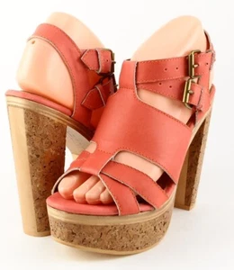 $350 CYNTHIA VINCENT PETRA Tangerine Leather Designer Cork Platform Sandals 8 - Picture 1 of 4