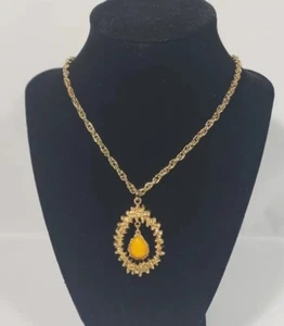 New Vintage Sarah Coventry Honeycomb Orange Gold Tone Teardrop Necklace - Picture 1 of 2