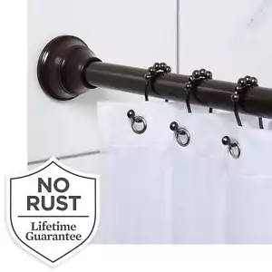 Wave Finial No Rust 43” to 72” Adjustable Tension Shower Curtain Rod, Bronze - Picture 1 of 7
