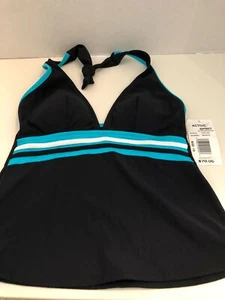 Active Spirit by Mainstream Tankini Swimsuit Top Black Aqua Size 10 NWT - Picture 1 of 6