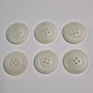 6 White Patterned Buttons 27mm 4 Hole Round Flat - Sewing Art Craft Crafting - Picture 1 of 4